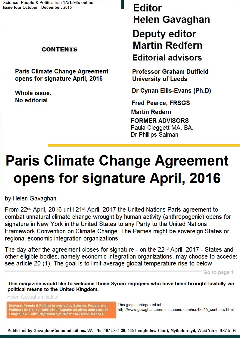 Science, People & 
Politics COP21 Issue 4, 2015